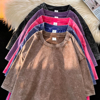 Boxy Fit Acid Wash Rose Chaud T-Shirt Goutte Épaule Oversize Design Vintage Lourd Tricoté 100% Coton Plus Respirant Léger