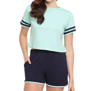 OEM Design Custom Made Fashionable <b>Women</b> <b>T</b>-<b>Shirt</b> <b>Shorts</b> <b>Set</b> / New Style Gym Wear High Quality <b>Women</b> <b>T</b>-<b>Shirt</b> <b>Shorts</b> <b>Set</b> - Product Image 1