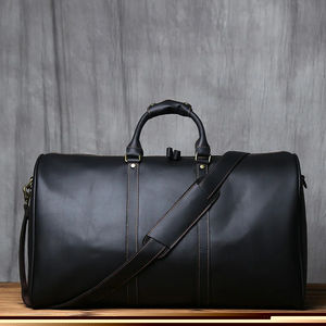 Bolso de lona de cuero de gran capacidad para hombre, bolso de hombro de cuero genuino Vintage para viaje de negocios - Product Image 1