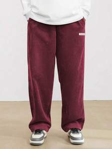 Pantalon droit en velours côtelé pour homme, tenue décontractée solide à taille élastique avec poches, leggings de yoga à coupe ample - Product Image 2