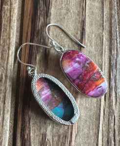 Boucles d'oreilles pendantes en argent sterling avec turquoise Kingman naturelle, pierres précieuses roses, orange et bleues, bijoux artisanaux, tendance pour femmes, pour les fêtes - Product Image 3