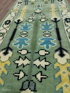 Low Price <b>Large</b> Runner Vintage Folk Pattern Carpet Handwoven Knotted Green Wool Runner <b>Rug</b> Long Hallway Style Boho Area <b>Rugs</b> - Product Image 4