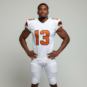 Maillots et pantalons de football américain OEM, ensemble complet, design personnalisé, manches courtes, séchage rapide, couleur personnalisée, ensembles uniformes unisexes - Product Image 1