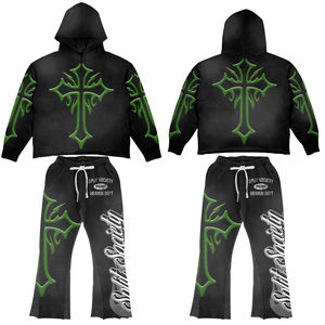 Conjunto Deportivo Casual de Invierno para Hombre, con Cremallera, Diseño Bordado, Sudadera con Capucha Desgastada, Pantalones de Gimnasio y Chaqueta Larga - Product Image 5