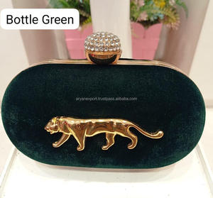 Nouvelle arrivée superbe fait à la main Royal velours Multi couleur tigre broche Unique nuptiale soirée pochette sacs à main femmes chaîne en métal sacs à main - Product Image 4