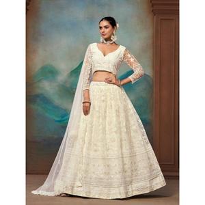 Lehenga Choli de Primera Calidad para Mujer, Estampado Floral, Largo hasta el Suelo, Corte en A, Tela Ecológica, Bordado a Mano para Bodas - Product Image 5