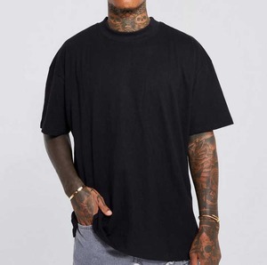 T-shirt personnalisé en coton de luxe pour hommes Streetwear en satin T-shirt surdimensionné à col ras du cou côtelé et à épaules tombantes T-shirt surdimensionné de poids lourd 280gsm - Product Image 5