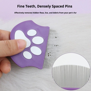 Peine facial para mascotas con dientes finos y mango en forma de pata Cepillo de Aseo para pulgas y detalles de acero inoxidable - Product Image 6