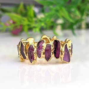 Raw Rhodolite Garnet Electroplated Rings Original Garnet Rough Gold Plated Rings Gemstone Electroplated Jewelry Minimalist Ring - Product Image 1