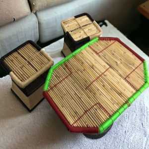 Ensemble de poufs en canne de bambou rond artisanal écologique de qualité supérieure avec table pour restaurant jardin salon - Product Image 6