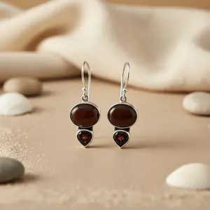 Boucles d'oreilles pendantes en argent 925 avec grenat, pour un usage quotidien - Product Image 3