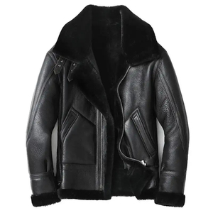 Vente en gros Mode Hommes Long Shearling Aviateur Pilote Bomber Veste en cuir Imperméable Chauffant avec Logo Personnalisé Matelassé pour l'hiver - Product Image 1