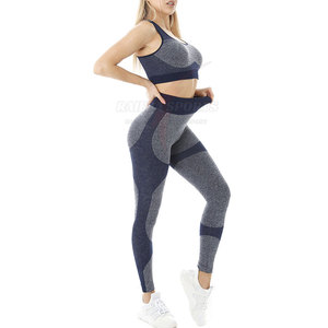 Conjunto de ropa de gimnasio transpirable de cintura alta para mujer, sujetador y mallas sin costuras con patrón sólido, servicio OEM para conjuntos de Yoga Fitness - Product Image 2
