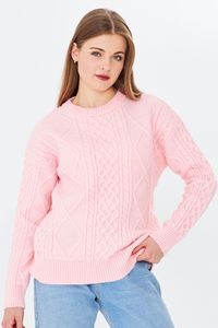 Suéter de punto con cuello redondo para mujer, cálido, cómodo y elegante, suéter tejido con pelo, suéter estampado, servicio ODM/OEM - Product Image 3