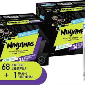 2个帮宝适Ninjamas + Oral-B牙刷，2个夜间训练裤男孩，34个，尺码L/XL和Oral-B儿童动力儿童