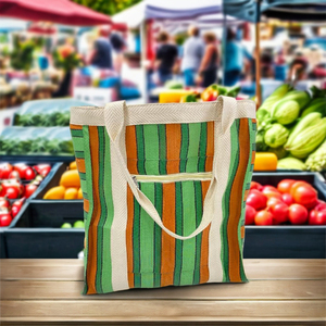 Eco-Friendly Reusable <b>Nylon</b> RPET <b>Zipper</b> Striped Handloom Woven Recycled Plastic Beach <b>Bags</b> Cosmetic Cases made in India - Product Image 1