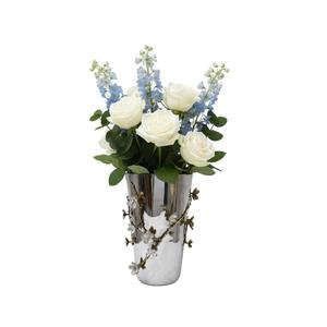 Vase à fleurs en métal argenté de luxe, design floral moderne en alliage d'aluminium, centre de table décoratif pour décoration de mariage - Product Image 1