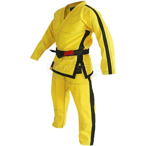 Uniforme de BJJ Amarillo Unisex para Artes Marciales con Ribete Negro, Cinturón con Logotipo Frontal, Transpirable, Ligero, de Secado Rápido, Poliéster/Algodón - Product Image 2