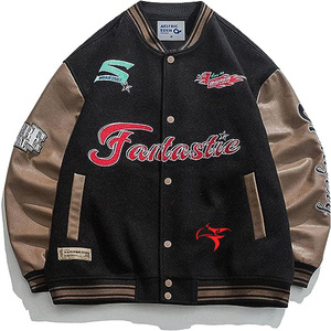 Chaquetas bomber de retales de algodón con logotipo bordado personalizado para hombre, ropa de calle, chaqueta universitaria de béisbol para hombre - Product Image 3