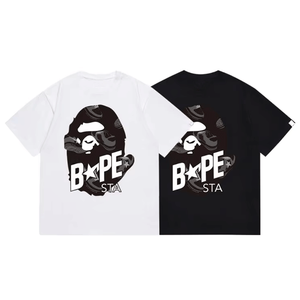 Nouveauté T-shirt en jersey de coton noir pour un style décontracté, tendance streetwear, t-shirts imprimés Baped à col rond unisexe - Product Image 2