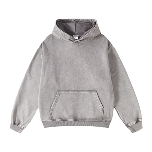 2025, venta al por mayor, Sudadera con capucha lavada con ácido para hombre, informal, de Color sólido, 100% algodón, transpirable y de gran tamaño, sudaderas con capucha para hombre - Product Image 1