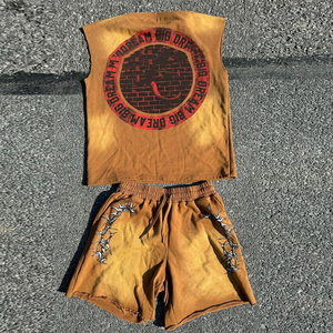 Conjunto de Camiseta y Pantalones Cortos de Verano con Estampado Personalizado, Estilo Vintage, para Hombre, Lavado Ácido, Chándal de Dos Piezas - Product Image 5