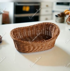 Cestas tejidas de mimbre para manualidades ovaladas, organizador de almacenamiento de frutas para el hogar de bambú para regalo, panadería, pan, frutas, almacenamiento para el hogar - Product Image 1