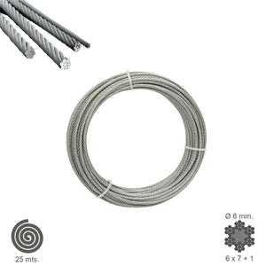 Cavo zincato 6 mm. Rotolo da 25 metri (non adatto per il sollevamento) - Product Image 1