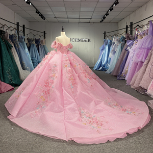1543 Glitter Sweetheart Floral Print Beading Crystal Embroidery <b>Appliques</b> Natural Floor-Length Party 15 Anos XV Quinceanera - Product Image 3