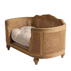 Lit de luxe en rotin pour animaux de compagnie, niche en bois pour chien, canapé en rotin pour chat, lit antique pour chien, lit classique pour chats et chiens, accessoires pour animaux de compagnie en bois et canne - Product Image 5