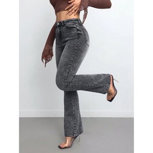 Jeans de mezclilla retro para mujer, de cintura alta, estilo acampanado, color gris, pantalones de pierna ancha, tela ecológica, moda casual, tallas 26 a 40 - Product Image 5