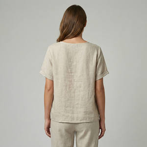 Camiseta de Manga Corta con Gran Lazo Decorativo, 100% Lino - Product Image 2