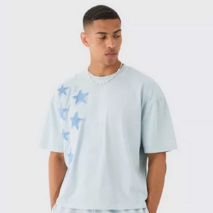 กางเกงขาสั้นและเสื้อยืดชุดคู่100% ผ้าฝ้ายพิมพ์พัฟชุดโอเวอร์ไซส์ไซส์สำหรับผู้ชาย - Product Image 3