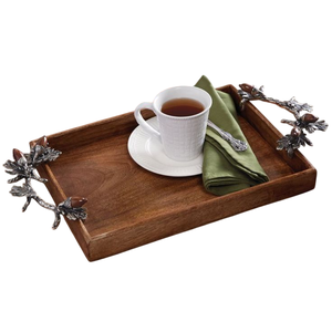 Premium Wooden Tray Silver Metal Handle Customizable <b>Floral</b> Food Snacks Serving Tray for Hotel Catering Dessert <b>Storage</b> Display - Product Image 1