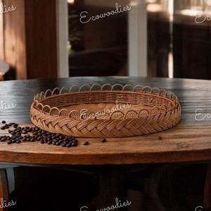 ชุดเครื่องใช้บนโต๊ะอาหารทำจากหวายธรรมชาติทำมือถาดเสิร์ฟจานไม้ทรงกลมถาดเสิร์ฟอาหารอย่างมีประโยชน์ - Product Image 5