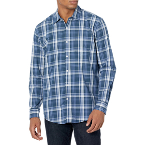 Chemise à manches longues boutonnée pour homme en flanelle tricotée respirante, écologique et à séchage rapide, col montant - Noir Blanc Bleu Style Urbain - Product Image 1