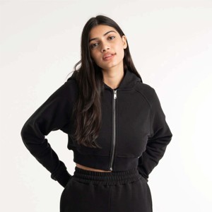 En stock : Sweat à capuche court zippé pour femme, vêtement de sport, design personnalisé - Product Image 2