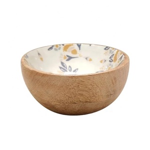 Bol en bois personnalisé émaillé imprimé en bois de mangue vaisselle de service bol à salade bol à fruits décoratif vente en gros petit créatif - Product Image 1