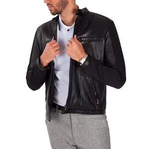 Cow Leather <b>Canvas</b> <b>Jacket</b> for Men Lightweight Casual Streetwear High Quality Waterproof Stand Collar Custom Logo and Design - Product Image 1