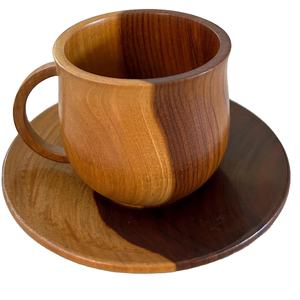 Innovative Design Simple Wooden <b>Cup</b> <b>Saucer</b> Set Good Carved Tableware Breakfast Serving Ceramic Mug at Wholesale Prices - Product Image 2