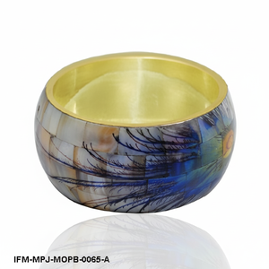Handcrafted MOP Bangle Blue Peacock <b>Feather</b> Inlay <b>Bracelet</b> Ethnic Boho Statement Jewelry for Women - Product Image 1