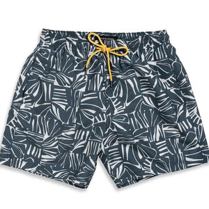 OEM Custom <b>Men</b> Swim <b>Shorts</b> Charcoal Grey <b>White</b> Abstract Print Beachwear Quick Dry Waterproof UV Protection Board <b>Shorts</b> - Product Image 1