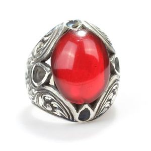 Bague pour homme en argent sterling 925, ovale, ambre rouge feu naturel, style hip-hop tendance, sertissage clos, idée cadeau élégante - Product Image 3