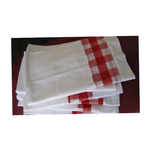 Serviette de cuisine durable à séchage rapide et résistant à la décoloration, tissu gaufré brodé à carreaux rouges écologiques 100% coton de qualité supérieure - Product Image 1