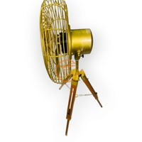 Ventilateur sur pied en laiton de style vintage antique fait à la main avec support de trépied réglable en bois refroidissement par air électrique pour les hôtels et les ménages