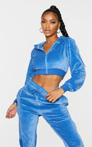 Latest Design Wholesale Blank <b>Velour</b> 2 Piece Short Solid Winter Jogging Sports <b>Women</b> Velvet <b>Tracksuit</b> - Product Image 4