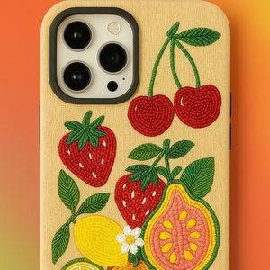Nueva funda de teléfono étnica con cuentas coloridas Tribal hecha a mano con bordado colorido frutas mixtas cubierta de aspecto étnico tradicional - Product Image 1