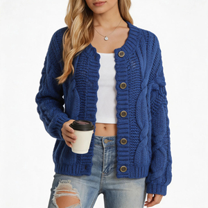 Suéter Cárdigan de Punto Estilo Coreano para Mujer, Marca Saleh Enterprises, Corte Holgado, Acrílico/Poliéster, Tejido Acordonado, Suave, Cálido y Moderno - Product Image 1