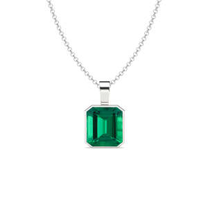 NOVAMART Fine 925 Pure Silver <b>Pendant</b> Necklace for Men Boys Diamond Shape <b>Emerald</b> Cut Geometric Pattern Bezel Setting Rhodium Ro - Product Image 1