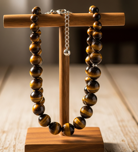 Collar con cuentas de ojo de tigre para mujer, accesorio de joyería de moda de oro de 14K con cierre de plata 925 de 18 pulgadas - Product Image 1